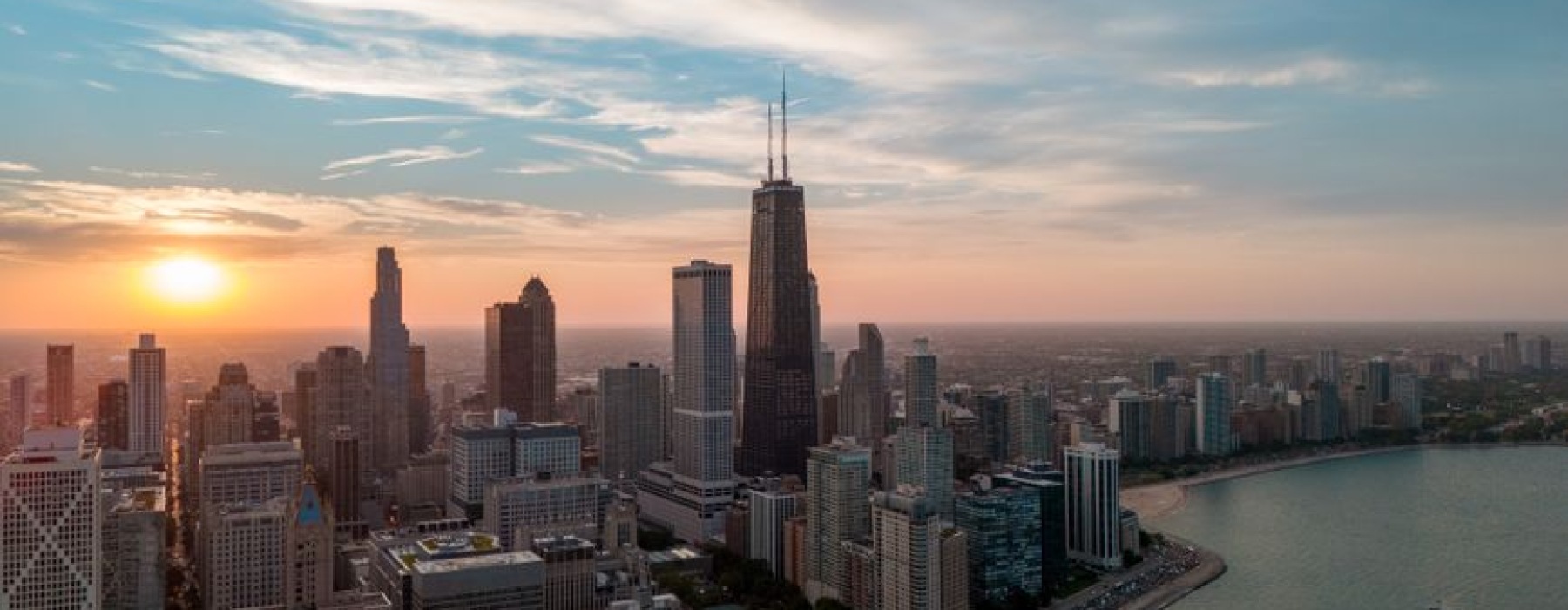 Chicago luxury apartment skyline at sunset